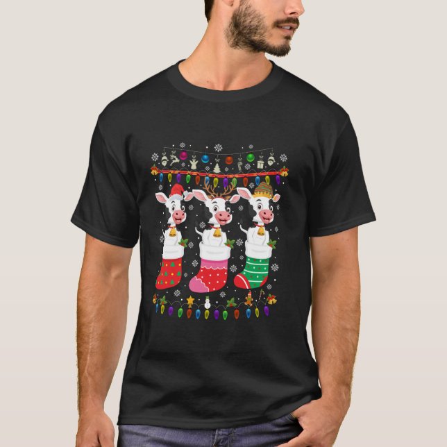 T-shirt Chaussettes de Noël de vache Pajama moche Sweater  (Devant)