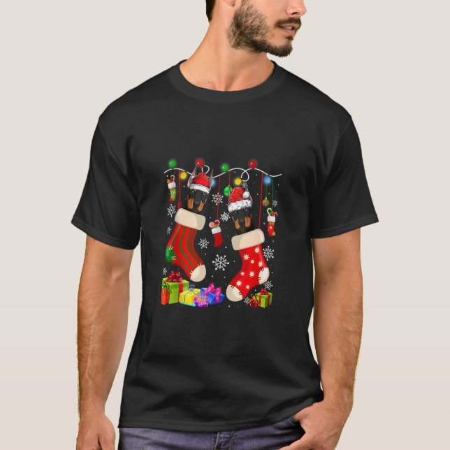 T-shirt Chaussettes de Noël Doberman Xmas Amoureux des chi (Devant)