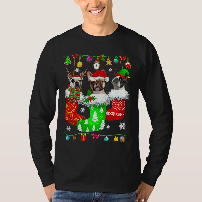 T-shirt Chaussettes de Noël Pyjama French Bulldog Chien Ch (Devant)