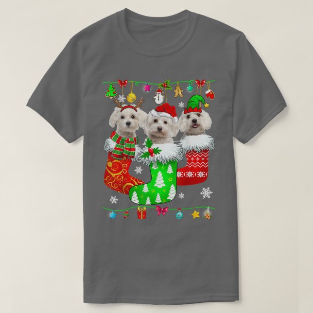 T-shirt Chaussettes de Noël Pyjama Maltais Chien Chien Chi (Design devant)