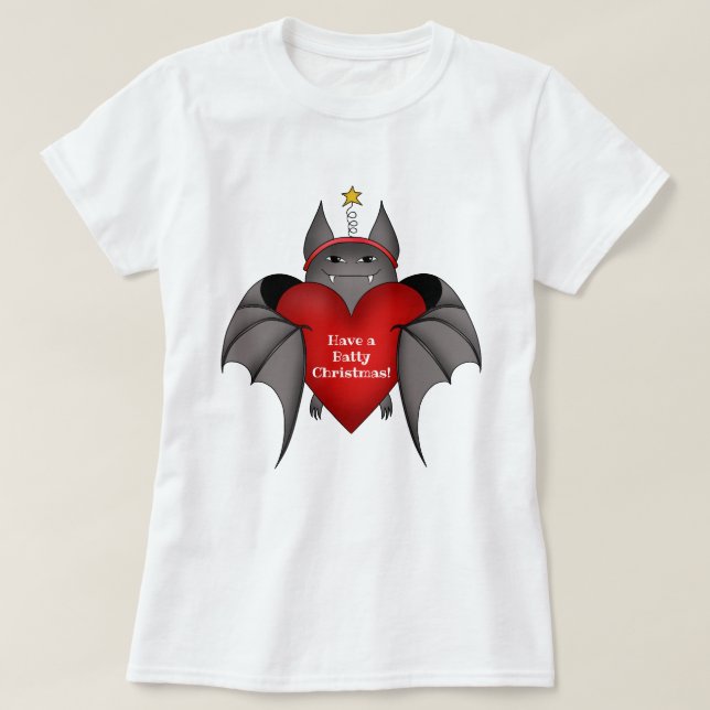 T-shirt Chauve-souris de Noël drôle au coeur rouge (Design devant)