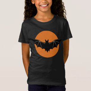 T-Shirt Chauve-souris d'Halloween avec pleine lune orange