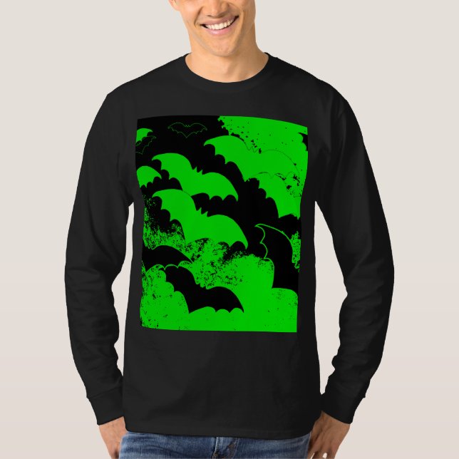T-shirt Chauves-souris noires en vert vol (Devant)