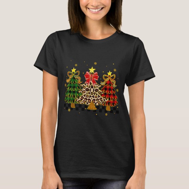 T-shirt Checkered Christmas Trees Red Green Plaid Leopard  (Devant)