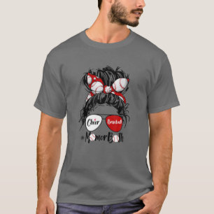 T-shirt Cheer Baseball Maman Des Deux Lunettes De Cheveux 