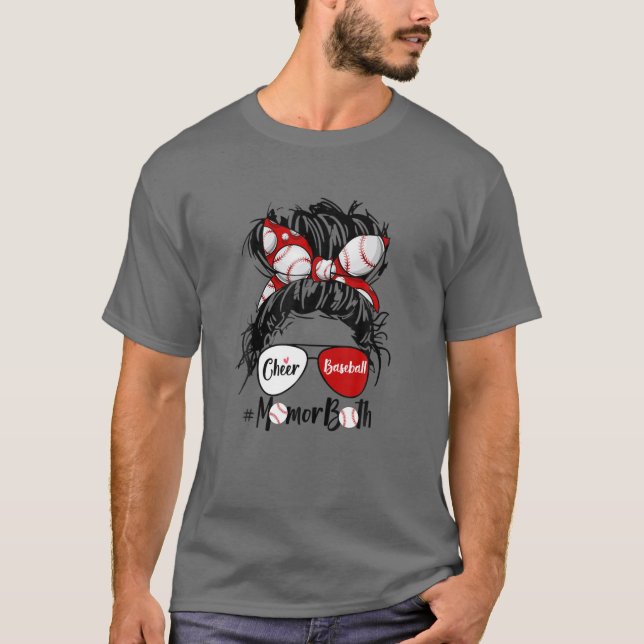T-shirt Cheer Baseball Maman Des Deux Lunettes De Cheveux  (Devant)