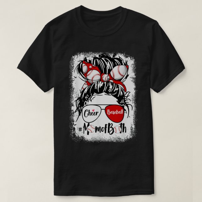 T-shirt Cheer Baseball Maman Des Deux Lunettes De Cheveux  (Design devant)