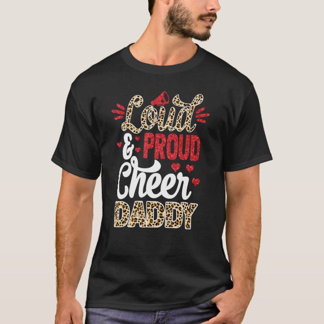 T-shirt Cheer Daddy Biggest Fan Leopard Print And Pom Pom (Devant)