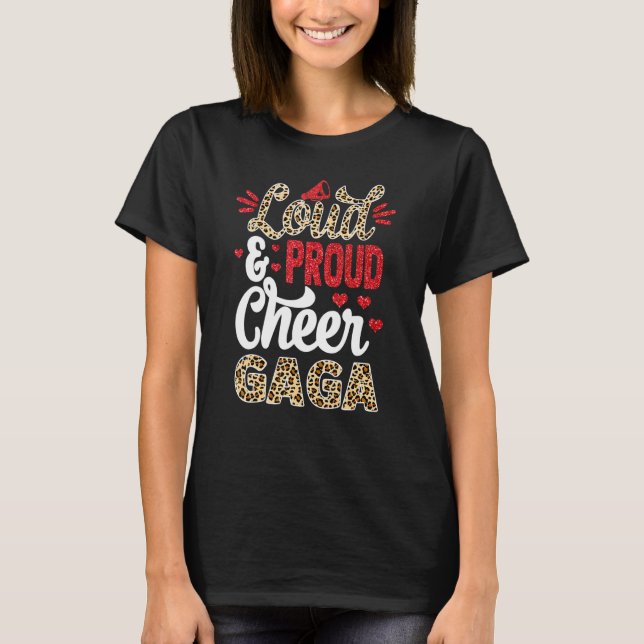 T-shirt Cheer Gaga Biggest Fan Leopard Print And Pom Pom (Devant)