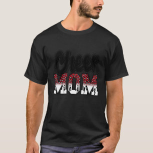 T-shirt Cheer Maman Léopard Rouge Noir Lettres Cheer Pom P