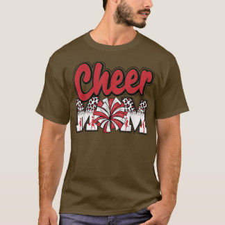 T-shirt Cheer Maman Lettres Léopard Rouge Cheer Pom Poms