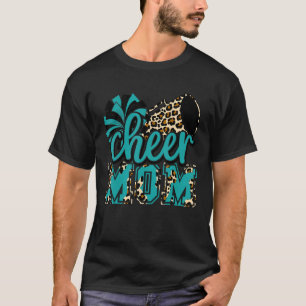 T-shirt Cheer Maman Turquoise Leopard Cheer Poms & Megapho