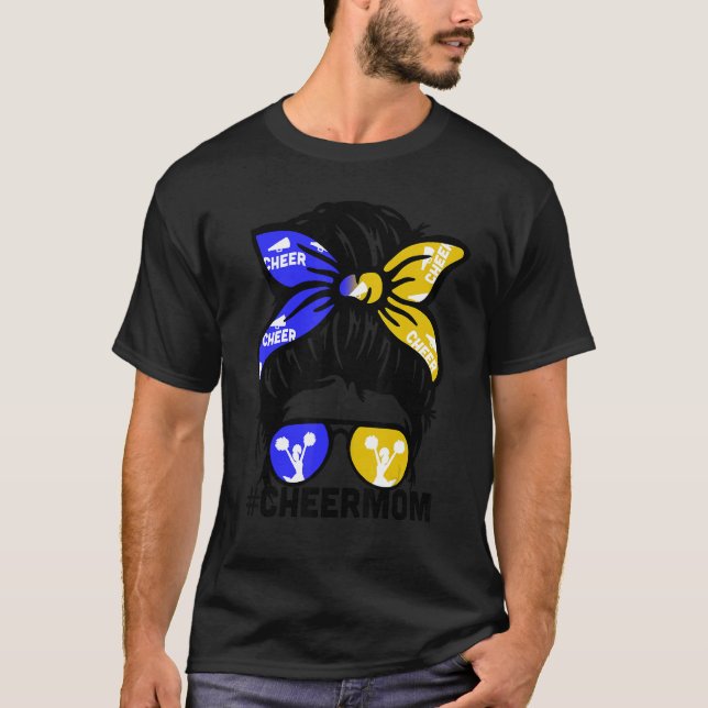 T-shirt Cheer Mother Mama Blue & Gold Cheerleading Mom Mes (Devant)