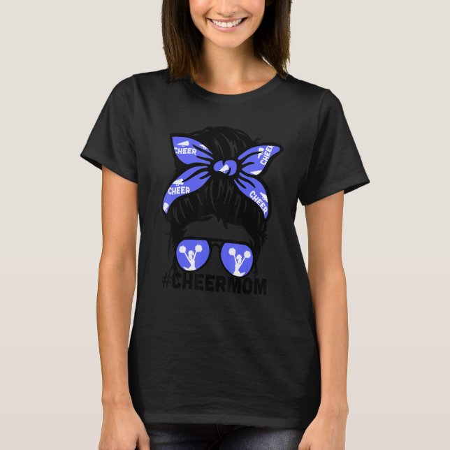 T-shirt Cheer Mother Mama Blue Megaphone Cheerleading Mom  (Devant)