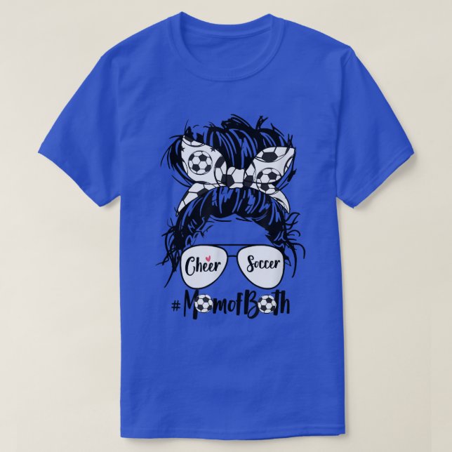 T-shirt Cheer Soccer Maman Des Deux Lunettes De Cheveux Bu (Design devant)