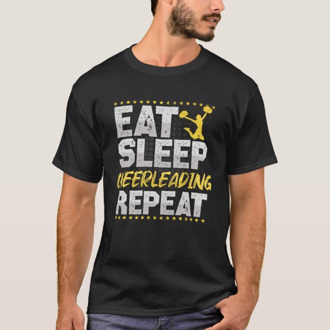 T-shirt Cheerleading Eat Sleep Repeat Pompom Hobby Cheerle (Devant)