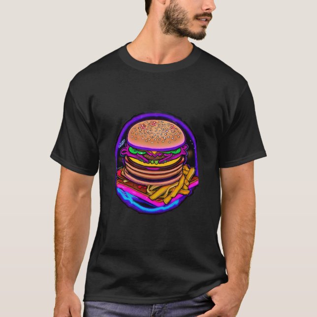 T-shirt Cheeseburger au néon double (Devant)
