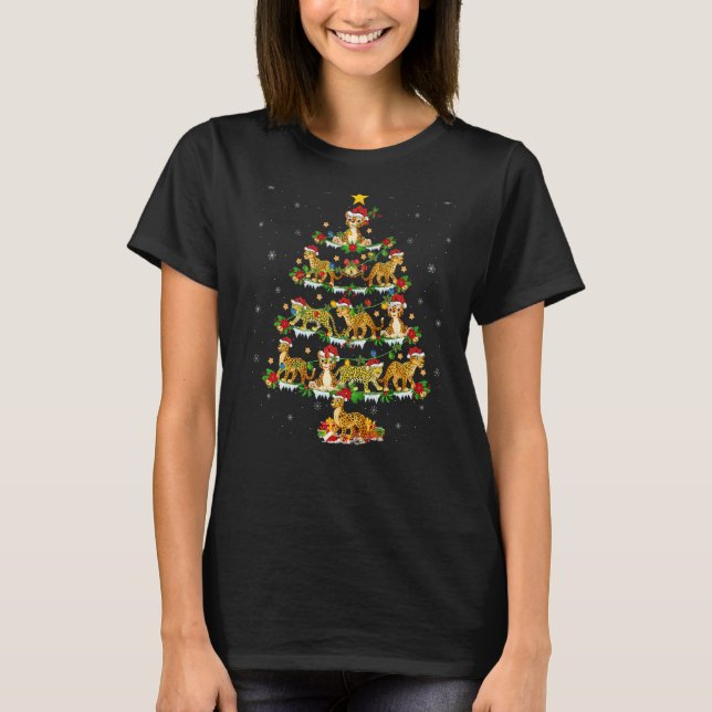 T-shirt Cheetah  Xmas Lights Cheetah Christmas Tree (Devant)