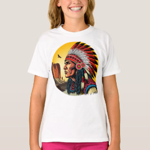 T-shirt Chef amérindien sur paysage sauvage coucher de sol
