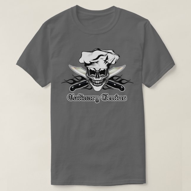 T-shirt Chef Crâne 6 Génie culinaire 3 flammes noires (Design devant)