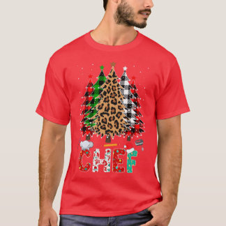 T-shirt Chef Leopard Rouge Blanc Vert Plaid Arbres de Noël
