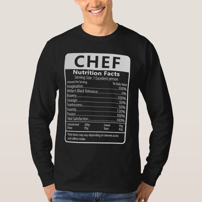T-shirt Chef Nutrition Facts Sarcastic Graphic Humor (Devant)