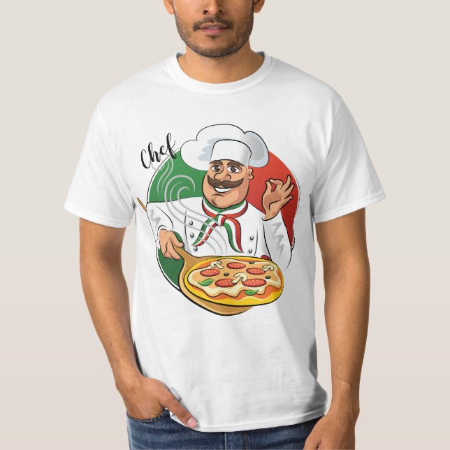 T-Shirt chef pizzaiolo italien avec fond italien (Devant)