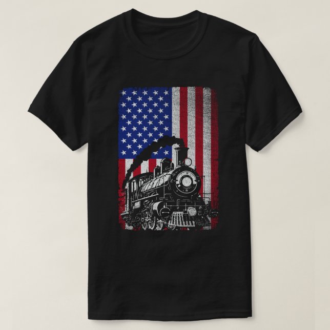 T-shirt Chemin de fer à vapeur Usa American Flag Locomotiv (Design devant)