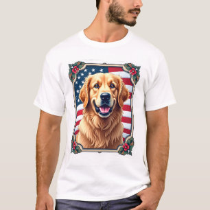 T-shirt Chemise à cadre de coin de retriever doré patrioti
