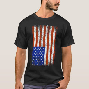 T-shirt Chemise à drapeau américain vertical noir en détre