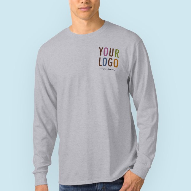 T-shirt Chemise à manches longues gris avec logo Unisex Pr (MISOOK Men’s Grey Long Sleeve Shirt with Logo)