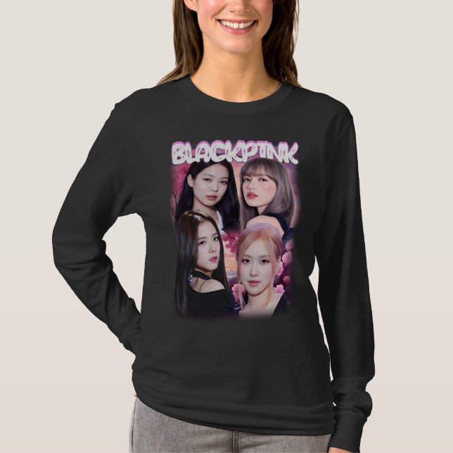 T-shirt Chemise à manches longues rose-noir (Devant)