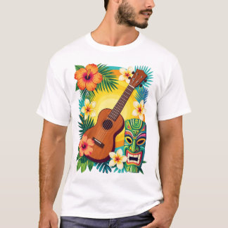 T-shirt Chemise à Vibes de Luau Tiki Ukulele Tropical