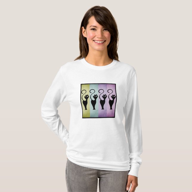 T-shirt Chemise Amoureux des chats noire tendance rétro (Devant entier)