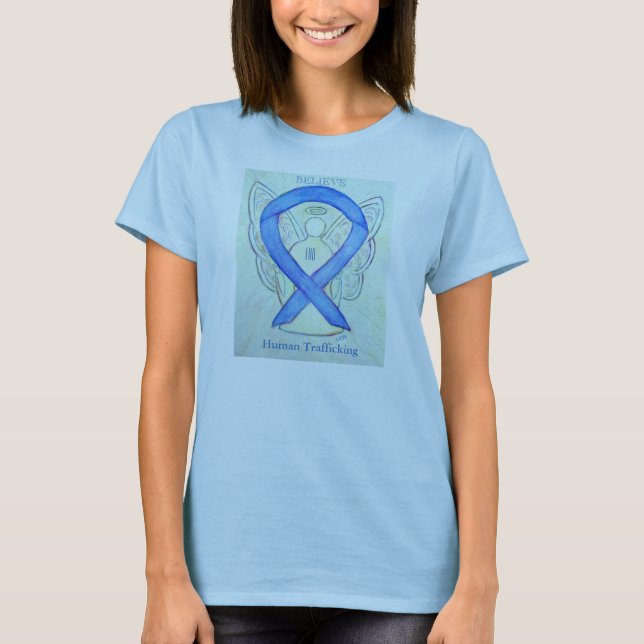 T-shirt Chemise Angel du ruban de sensibilisation à la tra (Devant)