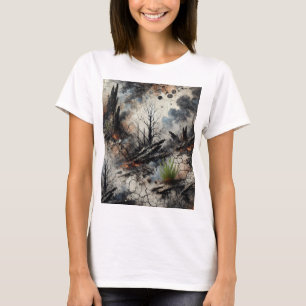 T-shirt Chemise artistique féminine en feu de forêt