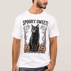 T-shirt Chemise avec gravure Halloween vintage de chat noi