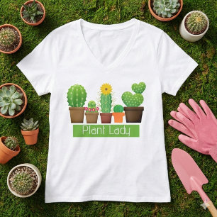 T-shirt Chemise Blanche à Col Rond 'Plant Lady Cactus Succ