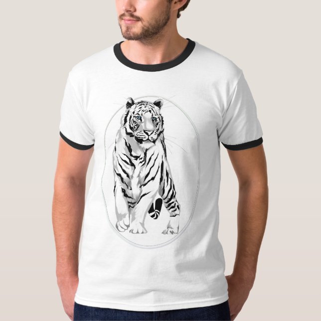 T-shirt Chemise blanche majestueuse encadrée de tigre (Devant)