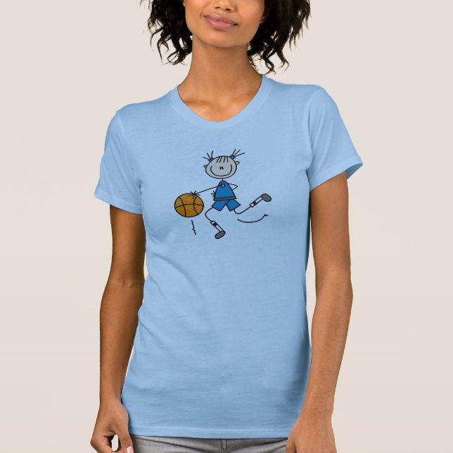 T-shirt Chemise bleue de basket-ball de filles (Devant)