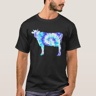 T-shirt Chemise bleue tie dye vache hippie paix animal hom