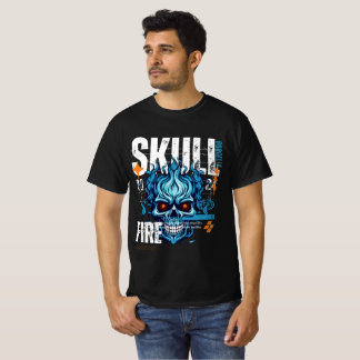 T-shirt Chemise Blue Flame Skull - Vêtement de rue branché