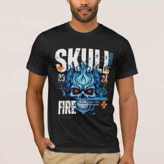 T-shirt Chemise Blue Flame Skull - Vêtement de rue branché