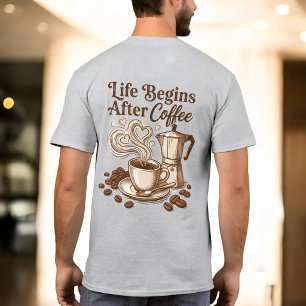 T-shirt Chemise Café Unisexe, La Vie Commence Après le Caf