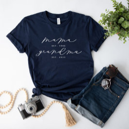 T-shirt Chemise Calligraphie Mama/Grand-mère personnalisée
