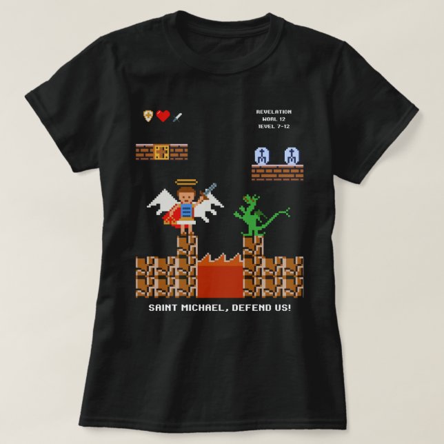 T-shirt Chemise catholique traditionnelle St Michael Pixel (Design devant)