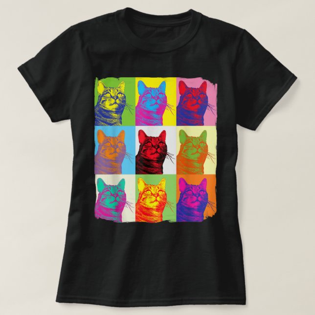 T-shirt Chemise Chat, Chemise Amoureux des chats, Pop Art  (Design devant)