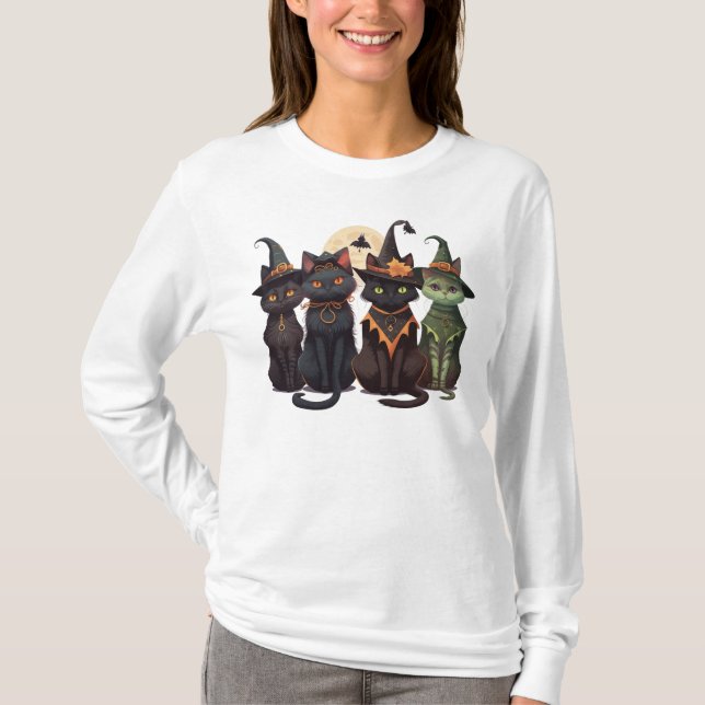 T-shirt Chemise Chat Halloween, Chemise Halloween Long Man (Devant)