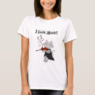 T-shirt Chemise Chats Mignons Aiment Musique Violon Musica