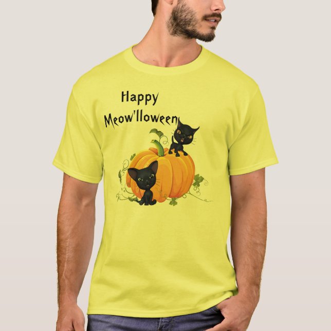 T-shirt Chemise Citrouille de chats noirs mignons d'Hallow (Devant)